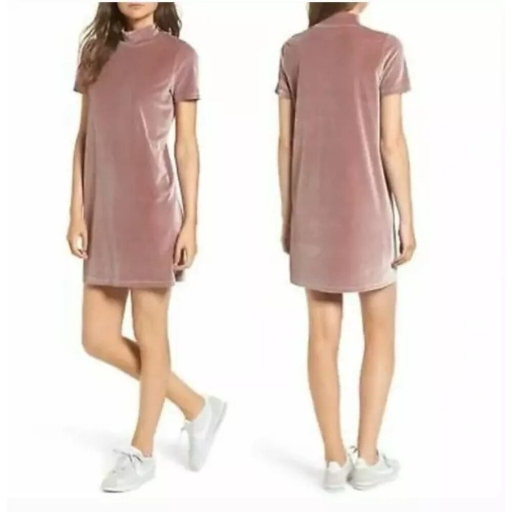 Madewell Size S Velvet Mauve Frosty Pink Mock Neck Short Sleeve Shift Dress